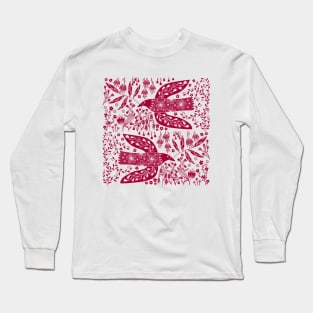 Doves and Flowers Red Long Sleeve T-Shirt